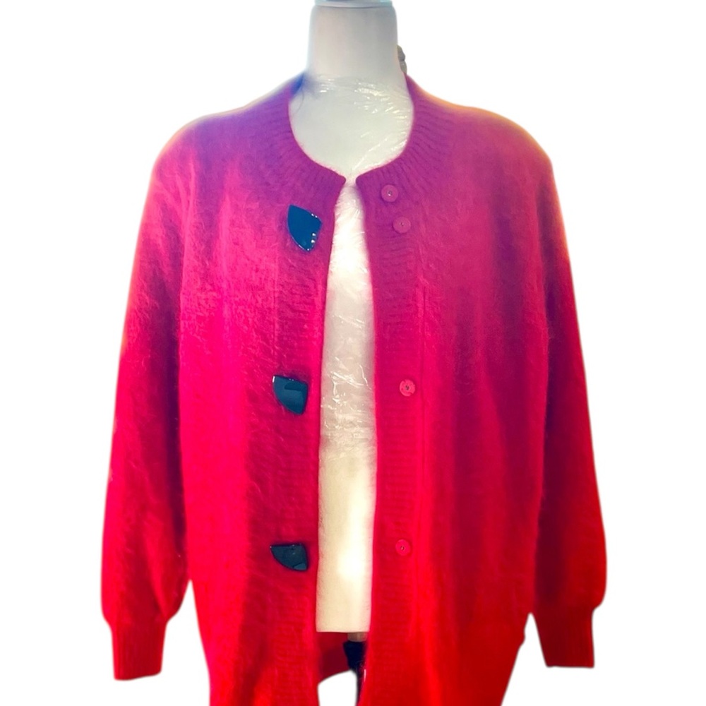 Vintage Rich, Red Button-Up Angora Cardigan
